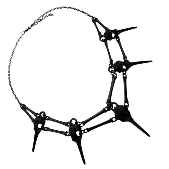 Killstar Jewelry - Black Raven Bird Skull Spike Necklace